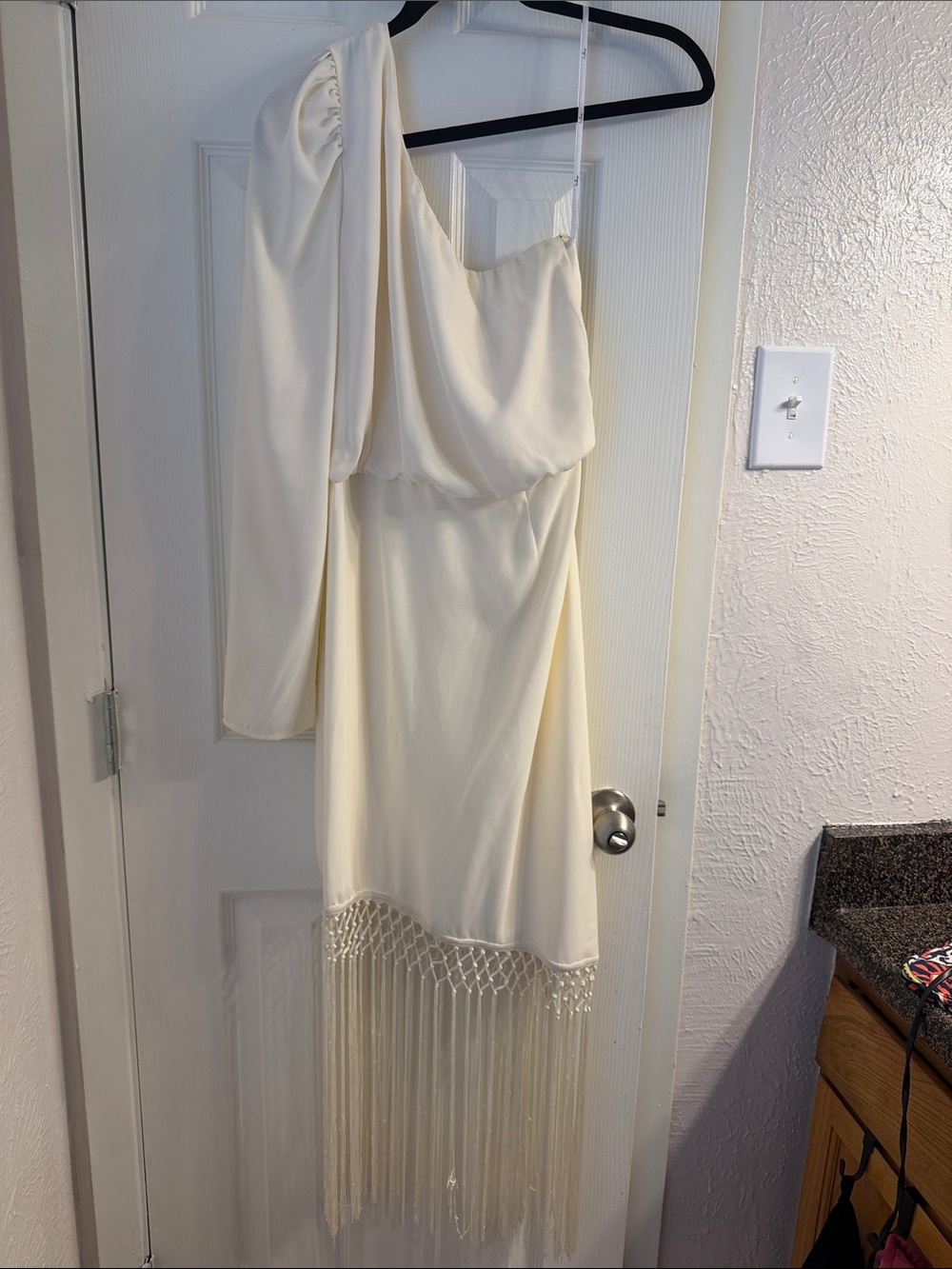 Lulu's Cream One-Shoulder Fringe Cocktail Dress